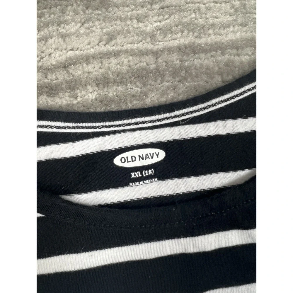Old Navy Dress Girls XXL 18 Black and White Striped‎ Short Sleeve Elastic Waist